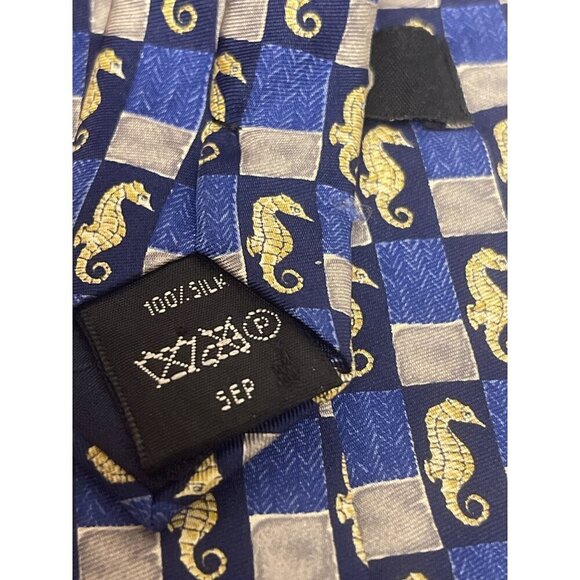 Dunhill Blue Check Seahorse 100% Silk Men's Neck Tie 3.5" - Picture 4 of 5